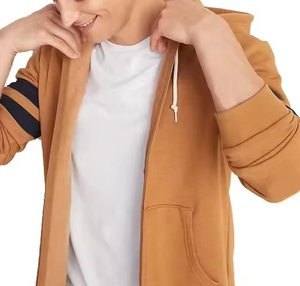 เสื้อฮู้ดผู้ชายคุณภาพดีราคาส่ง สีพื้น ผ้าถักเนื้อนุ่ม กันลม สไตล์ฮิปฮอป ใส่ได้ในฤดูใบไม้ร่วง สีส้ม ซิปยาว - Product Image 2