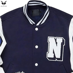 Navy Blue Varsity <b>Jacket</b> Men <b>White</b> Sleeve Letter Embroidery Bomber <b>Jacket</b> Streetwear Casual Slim Fit Baseball Coat - Product Image 5