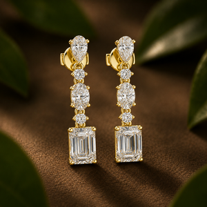 Lab Grown Diamond <b>Drop</b> Earrings 18K Yellow Gold Mixed Shape Dangle Screw <b>Back</b> Earrings EF VVS Fine Jewelry for Women - Product Image 1