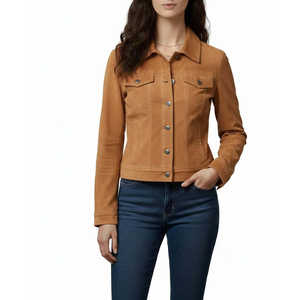 Chaqueta Trucker de Manga Larga en Gamuza Color Beige Claro para Mujer, Talla XS, Leathertex - Product Image 4