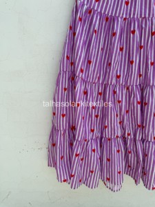 Women's Purple Striped Heart Print A-Line <b>Skirt</b> <b>Elastic</b> <b>Waist</b> Ruffles Mid-Calf Cotton Sweet Style All Seasons - Product Image 5