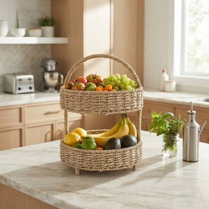 Porte-ustensiles de cuisine en rotin tressé à la main, panier de rangement en paille naturelle, organisateur de table rustique, artisanat balinais, outil de cuisine domestique - Product Image 2
