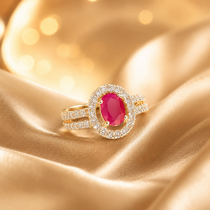 Luxury 14K <b>Gold</b> Women <b>Ring</b> with Red Oval Center Stone Premium Wedding Party Wear Jewelry Collection - Product Image 3