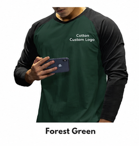 T-shirt homme vert forêt à manches raglan 100 % coton col rond coupe décontractée ample avec logo personnalisé sérigraphié 200g tricoté - Product Image 1
