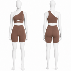 Ensemble de yoga asymétrique pour femme avec short cycliste taille haute, idéal pour le fitness et l'entraînement en salle de sport - Product Image 6