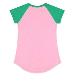 Camiseta AKA Pink Green con cuello en V para mujer, camiseta griega para hermandades, informal, elegante, de tela suave, manga corta, para uso diario - Product Image 2