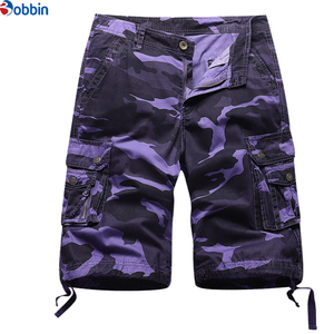 Pantalones Cortos Cargo de Camuflaje Morado para Hombre Bobbin, Cintura Media, Cierre de Botones, Transpirables, de Algodón, Estilo Casual - Product Image 1