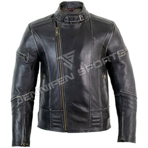 Veste en cuir respirante pour homme, col montant, coupe slim, style motard, pour l'hiver - Product Image 1