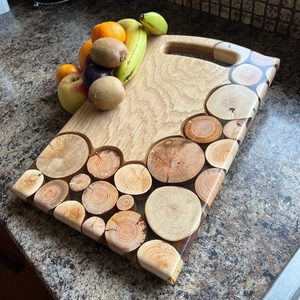 This Unique Wooden Chopping <b>Board</b> Pairs A Smooth Solid Oak Surface With Natural Log Round Sleek <b>Black</b> Resin For Cutting Vegies - Product Image 5