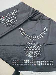 Elegante Top Corto de Satén Azul para Mujer, Cuello en V, Manga Tres Cuartos, Diseño Geométrico Calado, Adorno de Perlas, Blusa de Fiesta para Primavera/Verano - Product Image 4