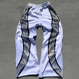 กางเกงแทร็คแพนท์ผู้ชาย กางเกงขายาว โพลีเอสเตอร์ สแปนเด็กซ์ ปักโลโก้ กางเกงวอร์มทรงโอเวอร์ไซส์ กางเกงแทร็คแพนท์ลายทาง - Product Image 3