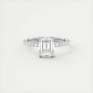 Anillo de compromiso con diamante cultivado en laboratorio de 2.50 quilates, corte esmeralda, estilo floral con pavé y engaste francés en oro blanco de 14K - Product Image 3