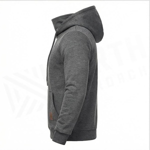 Sweat-shirt à capuche gris pour homme, coupe classique, couleur unie, poche avant, décontracté, en coton tricoté, pour l'automne - Product Image 3