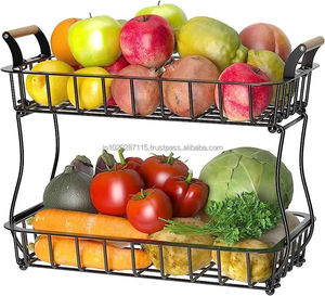 Round 2 tier iron fruits <b>basket</b> for kitchen dining table storage with rustic handmade farmhouse stylish modern decorative look - Product Image 4