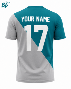 Custom Soccer Jersey Teal Grey Diagonal Split Sublimation Name Number Print Quick Dry Wholesale OEM Team Uniform - Product Image 2