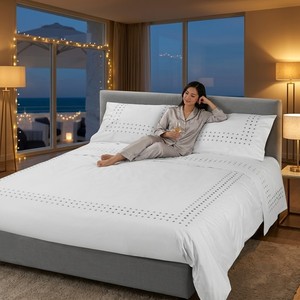 Modern Dotted Embroidered <b>Duvet</b> Cover <b>Set</b> Soft Breathable Cotton Bedding <b>Set</b> Elegant Hotel Quality Sheet <b>Set</b> Minimalist Bedroom - Product Image 4