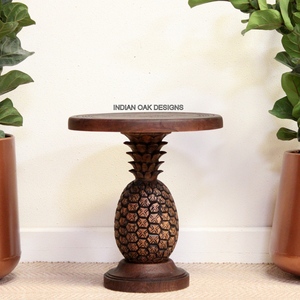 Wooden <b>Coffee</b> <b>Table</b> | <b>Rustic</b> Hand Carved <b>Coffee</b> <b>Table</b> | Pineapple Shaped Contemporary Living Room Solid Wood Indian Oak - Product Image 2