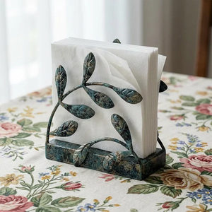 Porte-serviettes décoratif en métal en forme de branche de feuille botanique, distributeur de serviettes en papier - Product Image 2