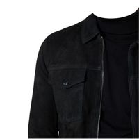 Veste en daim noir pour homme, coupe slim décontractée, fermeture éclair, col rabattu, vêtement d'automne