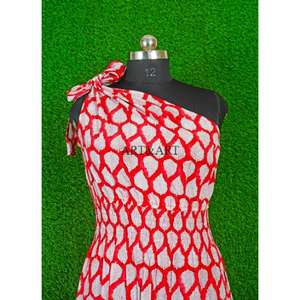 Nuevo Vestido de Verano de Algodón de Alta Calidad para Mujer, con Encaje Dulce, Ecológico, Transpirable, de un Solo Hombro, con Estampado Floral Rojo, Informal - Product Image 2
