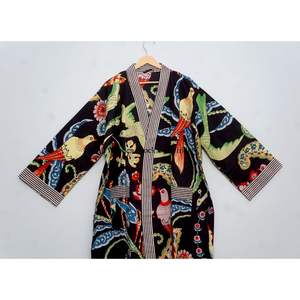 Bata Kimono de Verano para Mujer, 100% Algodón, Cuello en V, Larga, con Estampado Floral, Lavable a Máquina, Ropa de Estar Informal y de Lujo - Product Image 2