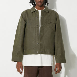 Veste en jean longue extensible sur mesure pour homme, veste en jean en coton bleu, veste en jean unie pour homme, grande taille, en vente - Product Image 1