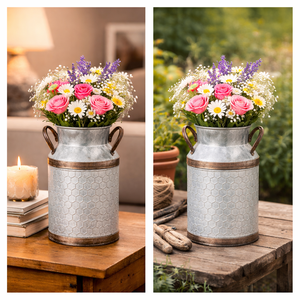 Bidon à lait galvanisé antique en métal, porte-fleurs rustique vintage, style ferme - Product Image 4