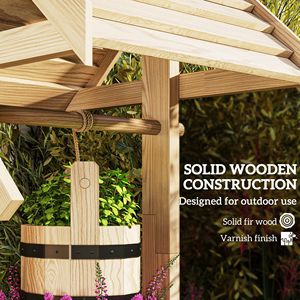 Fioriera Classica in Legno a Forma di Pozzo dei Desideri con Secchio Sospeso e Foro di Drenaggio per Giardino e Patio, Vaso in Stile Naturale per Esterni - Product Image 6