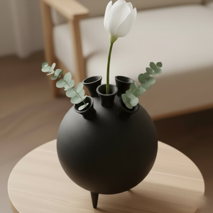 Jarrón redondo moderno negro fundido con múltiples orificios, jarrón creativo nórdico para arreglos florales, decoración para centro de mesa europeo. - Product Image 5