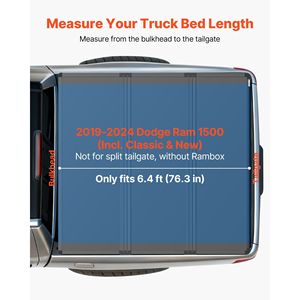 Dodge Ram 1500 2019-2024 (Incluso Modello 2024) Nuovo Copricassone Rigido Tri-Fold Classico da 6,4 piedi (compatibile con larghezza cassone di 76,3 pollici) - Product Image 2