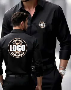 Men's White Long Sleeve Casual Dress Shirt 100% Cotton Twill Anti-Wrinkle Anti-UV Breathable Mandarin Collar Heat-Transfer Logo - Product Image 1