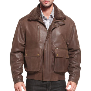 Chaqueta de Cuero Genuino para Hombre, Color Marrón, Cuello Alto, Cierre de Cremallera, Estilo Casual, Resistente al Viento, para Otoño - Product Image 2