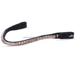 Banda para cejas de caballo de cuero genuino negro con logotipo personalizado con cristales redondos decorativos cadena ostentosa banda para cejas para caballos - Product Image 2