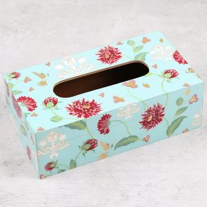 Oriental Modern Style Wood Printed <b>Tissue</b> Box With Red Blue <b>Pattern</b> <b>Paper</b> Design Convenient For Home Office Decor - Product Image 3