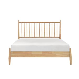 Letto matrimoniale moderno Mid-Century con piattaforma, finitura naturale, 1 pz, mobili da camera in legno, testiera con doghe verticali e contenitore letto - Product Image 1