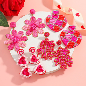 Joyería de Moda Estilo Bohemia para el Día de San Valentín, Hecha a Mano con Rafia y Cuentas, con Diseño de Girasol y Corazón Floral Colorido, para Verano y Playa - Product Image 2