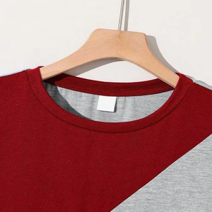 Conjunto de camiseta y pantalones cortos para hombre en rojo y gris con diseño geométrico de paneles, atuendo informal de verano, transpirable, de algodón, dos piezas, OEM - Product Image 5