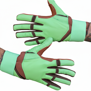 Guantes de Bateo Profesionales QASWA SPORTS Azul Cielo y Marrón, Palma Reforzada de Cuero Genuino, Cierre de Gancho y Bucle, Diseño Ambidiestro - Product Image 6