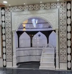 Mur Qibla en marbre architectural islamique, art en pierre artisanal, design moderne, entièrement personnalisable, résistant aux intempéries, à fixer au mur - Product Image 1