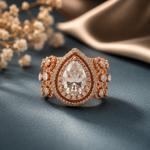 18ct Rose <b>Gold</b> Diamond Pear Halo <b>Cocktail</b> <b>Ring</b> for Women Luxury High Polish Bridal Wedding Engagement Party Gift Jewelry - Product Image 1