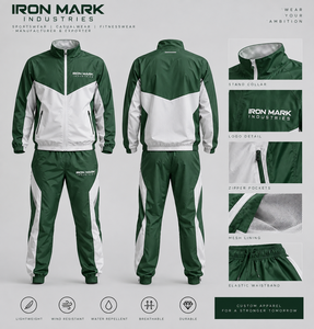 ชุดวอร์ม IRON MARK INDUSTRIES สีเขียวขาว ลายพิมพ์  พร้อมเชือกผูกฮู้ด น้ำหนักเบา กันลม ระบายอากาศได้ดี - Product Image 1
