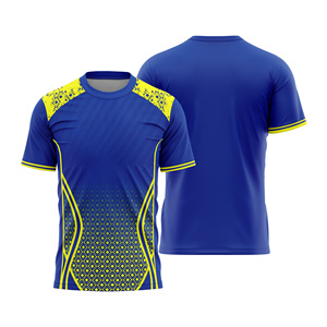 Maillot de tennis unisexe personnalisé sublimé, col rond, manches courtes, motif géométrique color block, anti-humidité, coupe classique - Product Image 1
