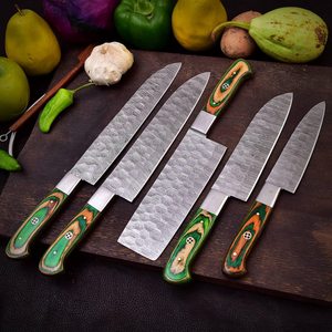 UA Supplies Customized Handmade Damascus Steel Full Tang 5-Piece Kitchen Chef <b>Set</b> Ambidextrous Ergonomic Wooden Handles - Product Image 3