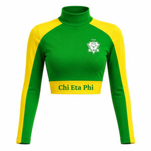 Chi Eta Phi <b>Women's</b> Color Block Workout Set Turtleneck Crop Top Loose Fit Drawstring Pants Sorority Sportswear <b>Tracksuit</b> - Product Image 4