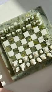 Échecs noir et blanc, objet artisanal en marbre, coffret d'échecs cadeau de mariage, échiquier cadeau d'entreprise, jeu d'accessoires de maison haut de gamme - Product Image 2