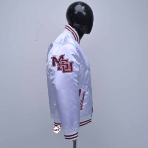 White Varsity <b>Jacket</b> Men's Embroidered State Design Regular Fit Casual Style Turn-down Collar Polyester Material Breathable - Product Image 3
