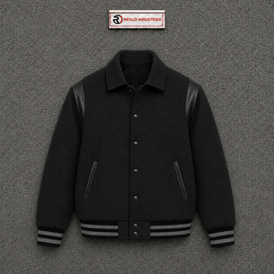 Blouson universitaire noir premium pour homme – Vêtement d'extérieur de luxe, couleur unie, col rabattu, coupe classique, décontracté, pour l'automne – PROMO - Product Image 5