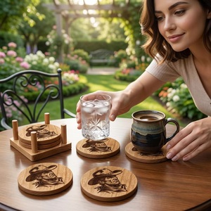 Juego de Posavasos Cuadrados de Madera con Diseño Vaquero, Estilo Suroeste, Antideslizantes - Product Image 5