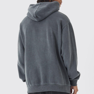 Men's Oversized <b>Hooded</b> <b>Zip</b>-Up Sweatshirt Solid Gray Knitted Cotton Casual Autumn Wear - Product Image 4