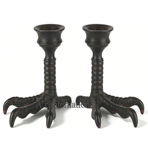 Juego de 2 Portavelas Hechos a Mano con Base de Garra de Pájaro, Dorado y Negro, de Aluminio Fundido Ecológico para Decoración de Halloween - Product Image 3
